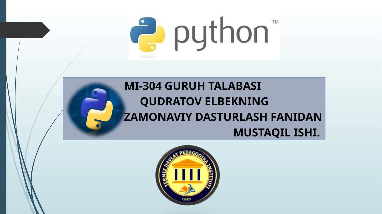 ZAMONAVIY DASTURLASH FANIDAN MUSTAQIL ISHI 1