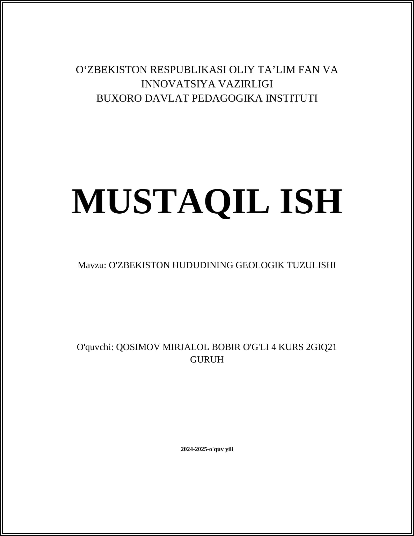 O'ZBEKISTON HUDUDINING GEOLOGIK TUZULISHI 1
