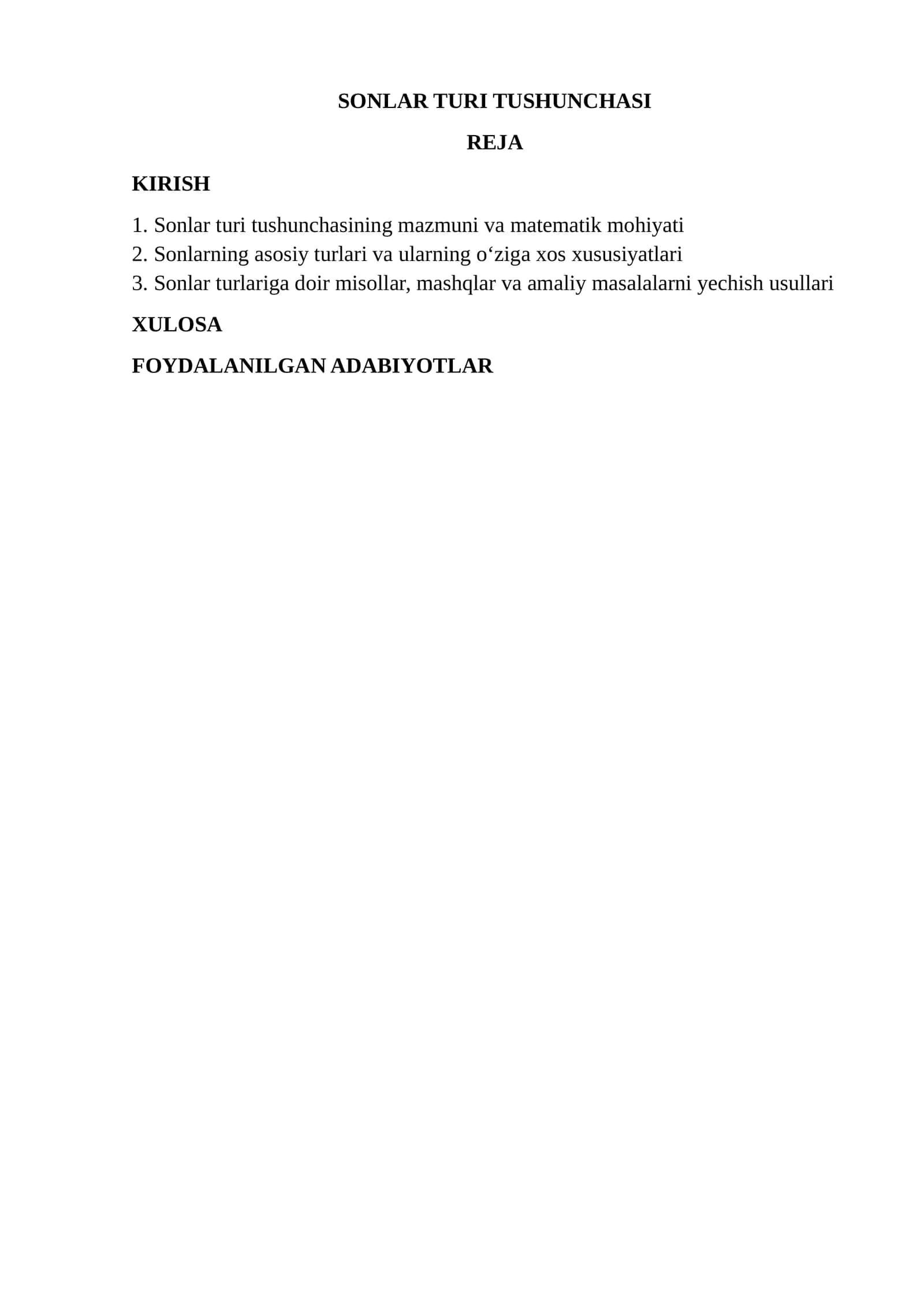 SONLAR TURI TUSHUNCHASI 1