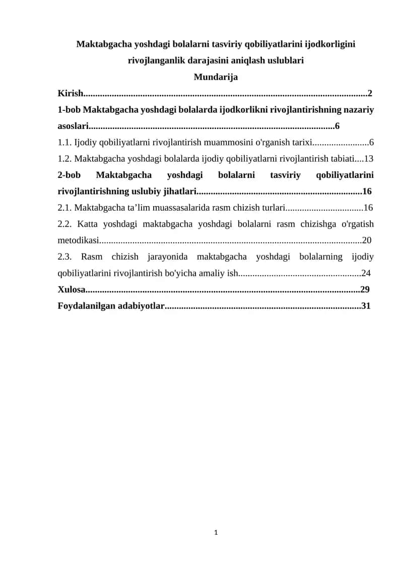Maktabgacha yoshdagi bolalarni tasviriy qobiliyatlarini rivojlanganlik darajasini aniqlash uslublari 1