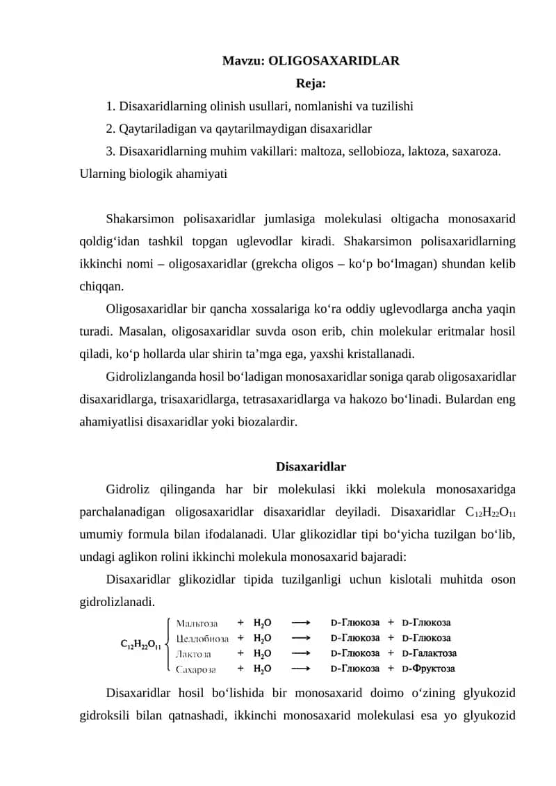 OLIGOSAXARIDLAR 1