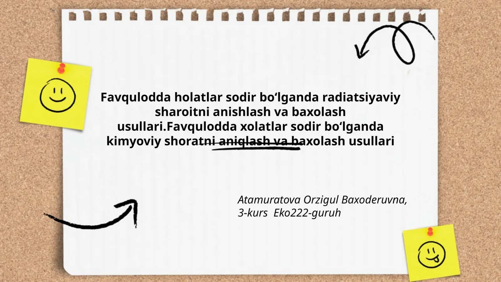 Favqulodda holatlar sodir bo‘lganda radiatsiyaviy sharoitni anishlash va baxolash usullari.Favqulodda xolatlar sodir bo‘lganda kimyoviy shoratni aniqlash va baxolash usullari 1