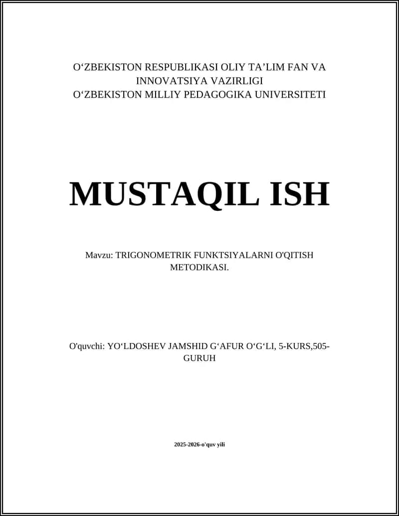 TRIGONOMETRIK FUNKTSIYALARNI O'QITISH METODIKASI 1