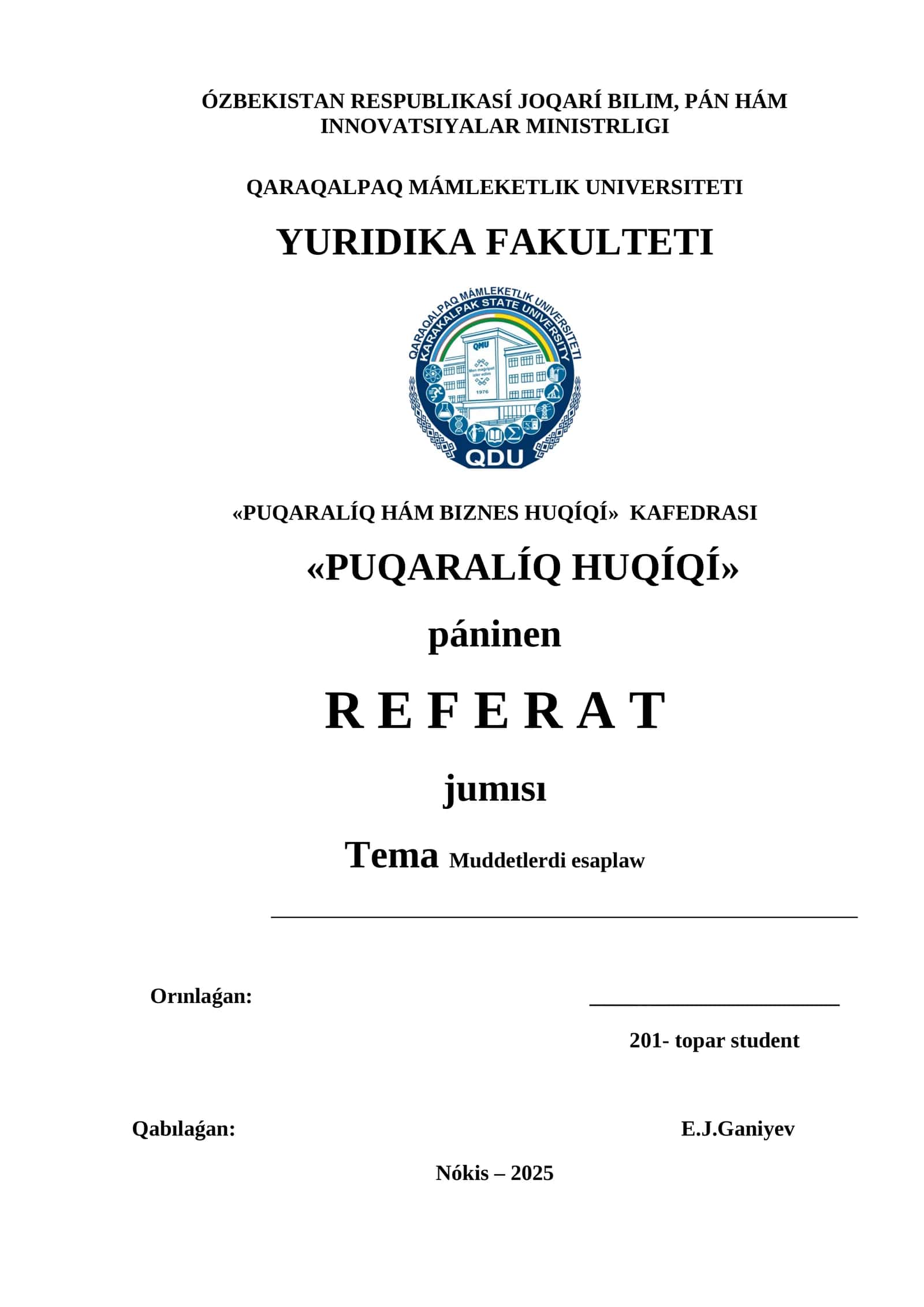 «PUQARALÍQ HUQÍQÍ» páninen R E F E R A T jumısı 1