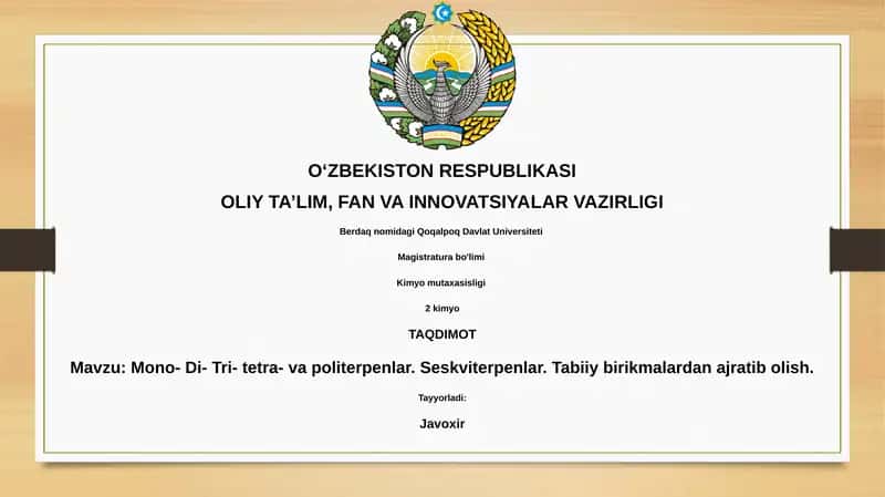 Kimyo mutaxasisligi 1