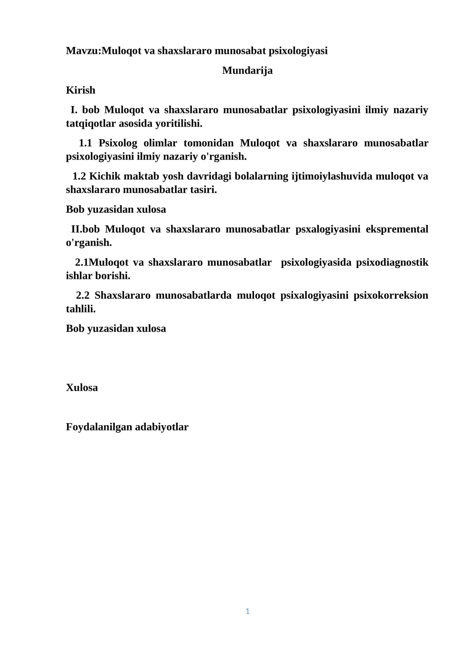 Muloqot va shaxslararo munosabat psixologiyasi 1