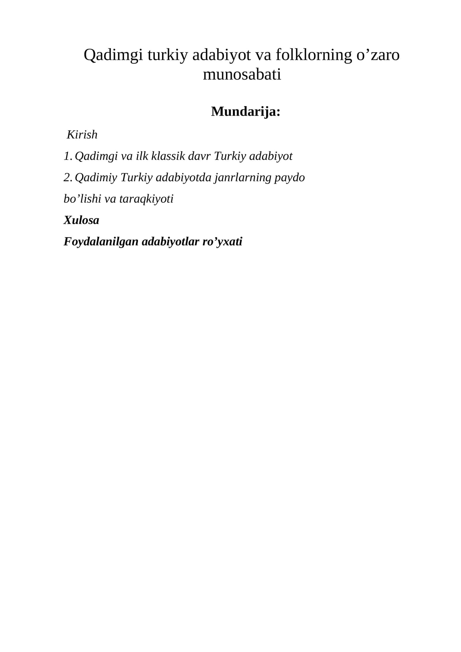 Qadimgi turkiy adabiyot va folklorning o’zaro munosabati 1
