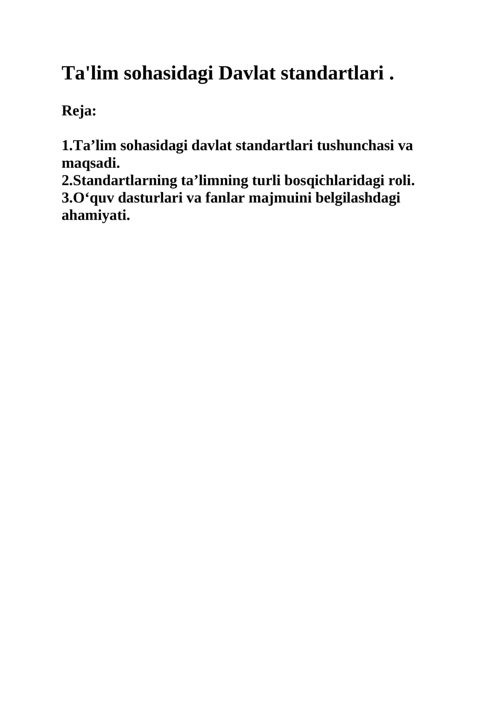 Ta'lim sohasidagi Davlat standartlari 1