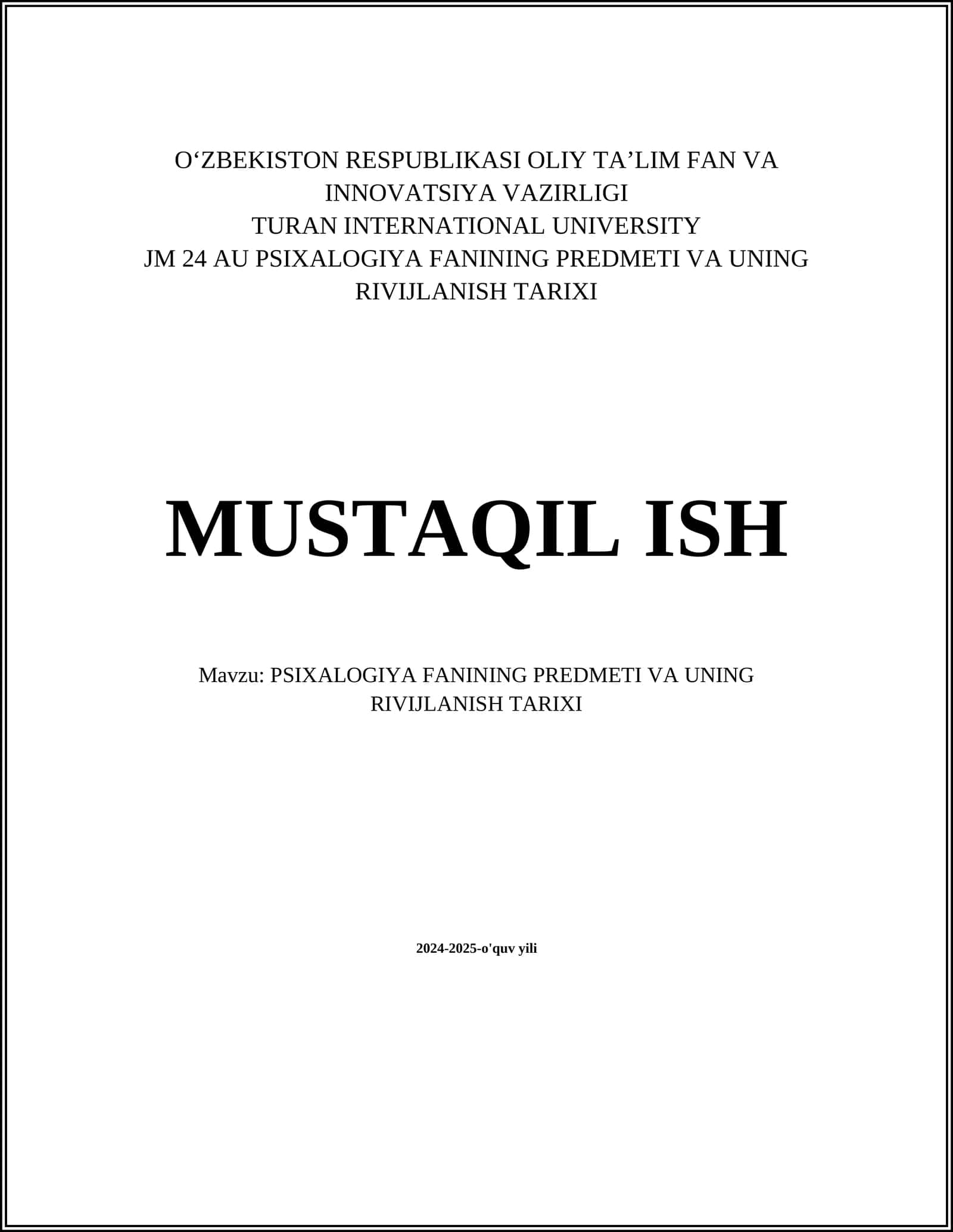 PSIXALOGIYA FANINING PREDMETI VA UNING RIVIJLANISH TARIXI 1
