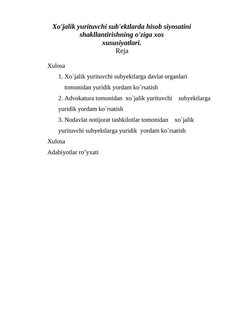 Xo'jalik yurituvchi subyektlar huquqiy asoslari 1