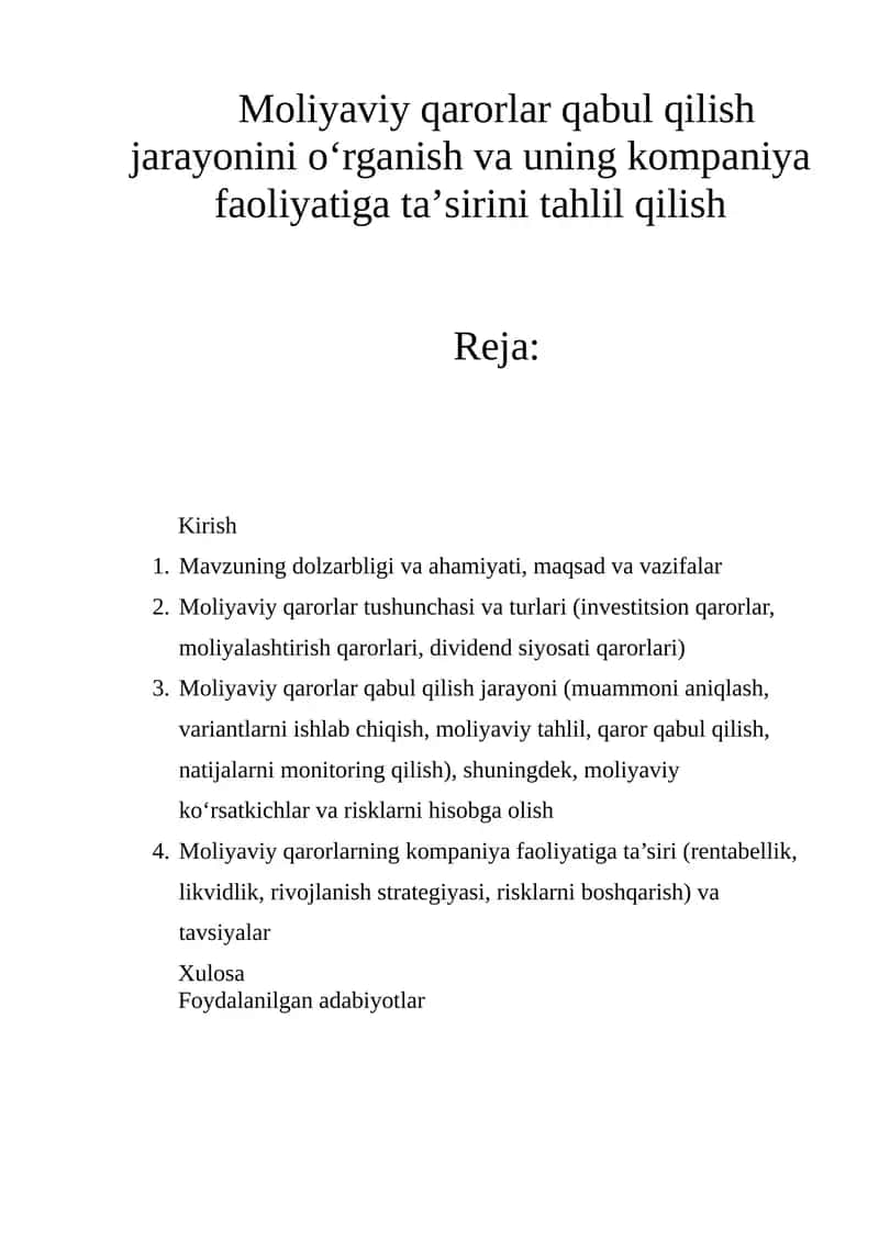 Moliyaviy qarorlar qabul qilish jarayonini oʻrganish 1
