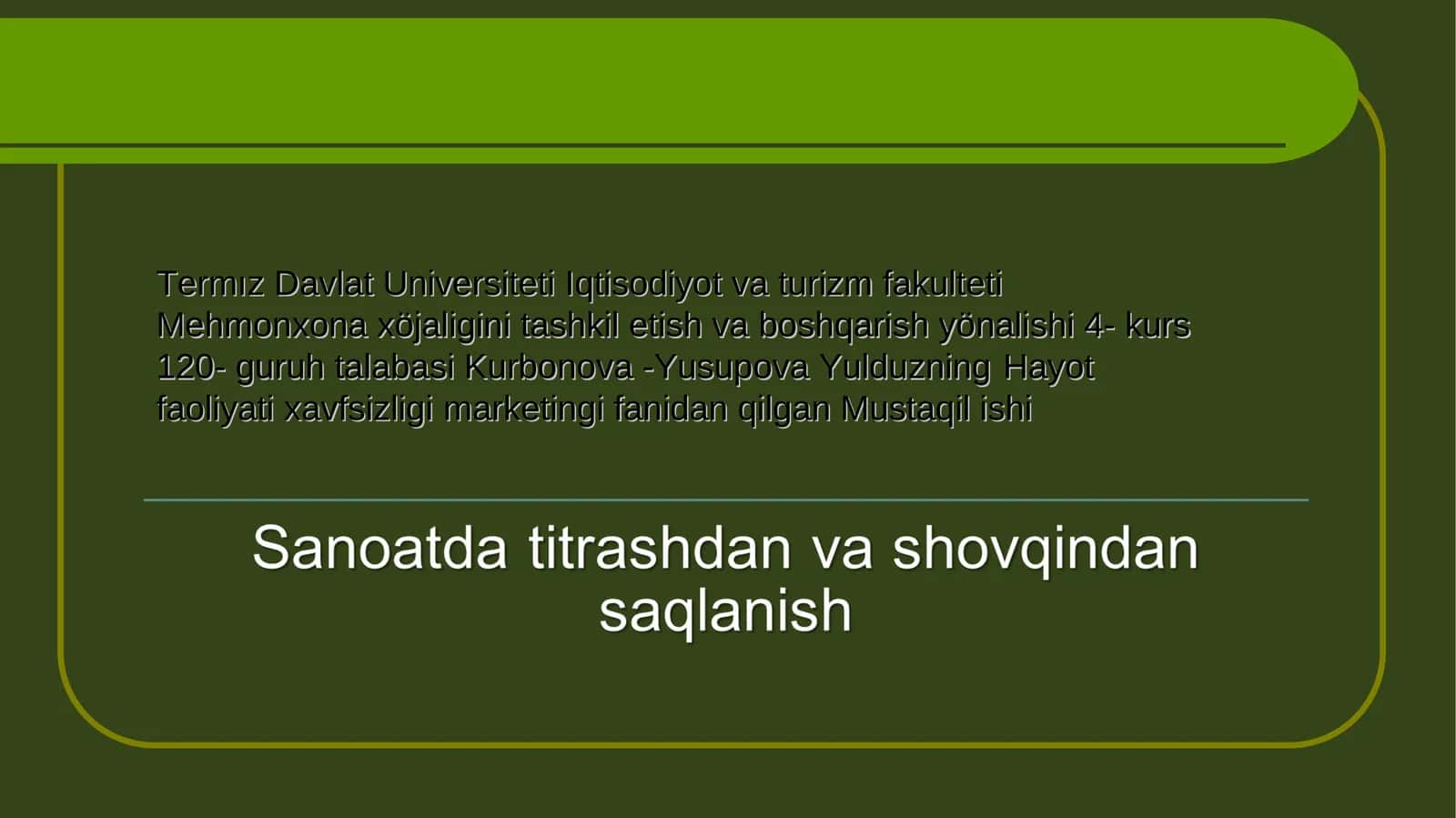 Mehmonxona xöjaligini tashkil etish va boshqarish yönalishi 1