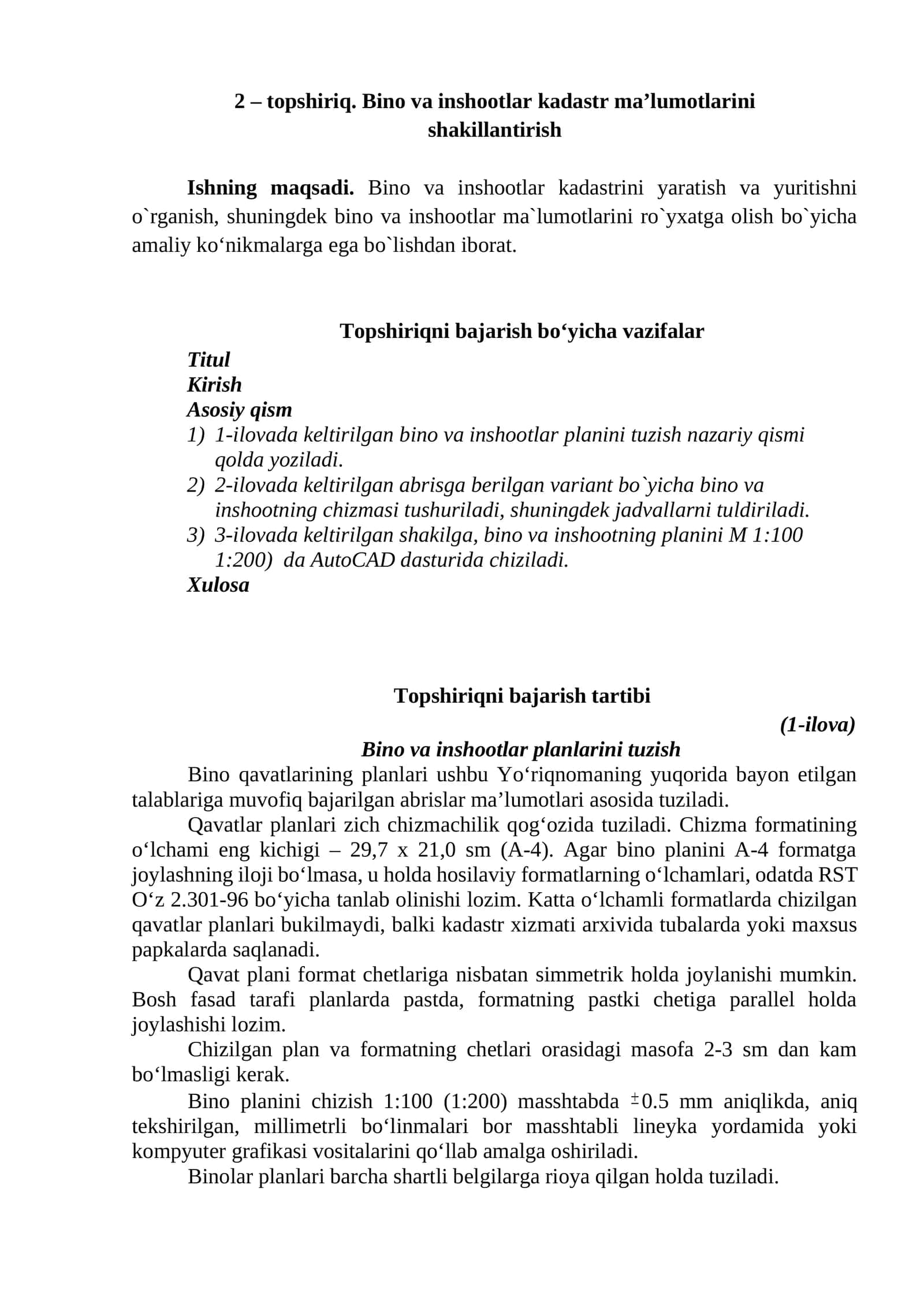 Bino va Inshootlar Kadastr Ma'lumotlarini Shakillantirish 1