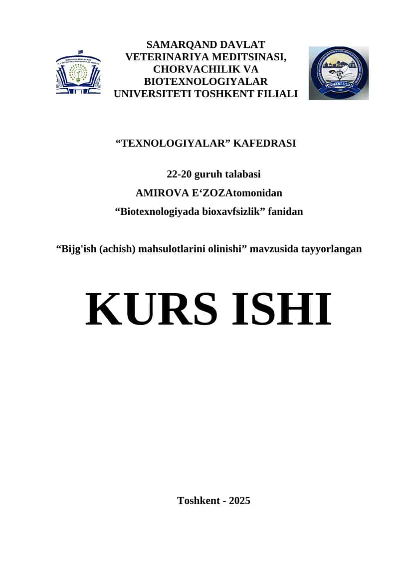 Bijg'ish (achish) mahsulotlarini olinishi 1