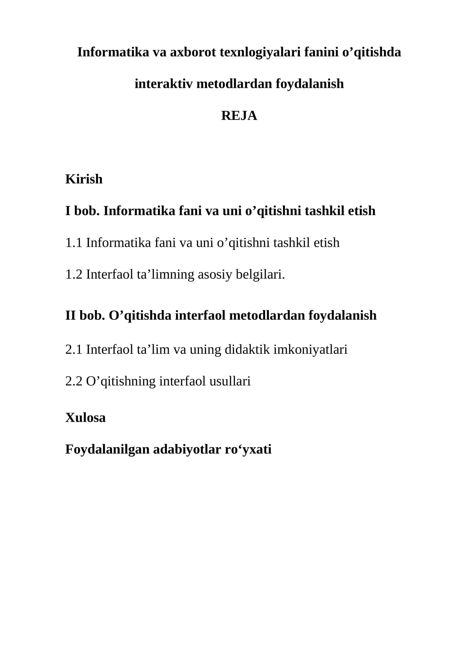Informatika va axborot texnlogiyalari fanini o’qitishda interaktiv metodlardan foydalanish 1
