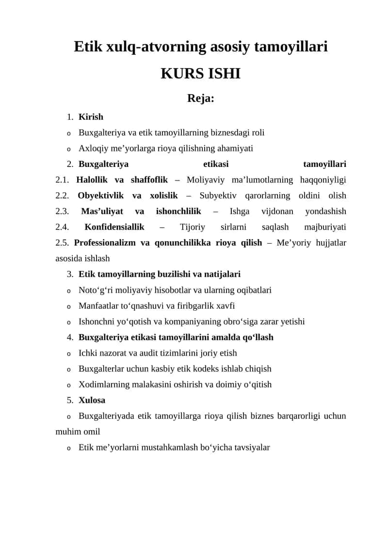 Etik xulq-atvorning asosiy tamoyillari 1