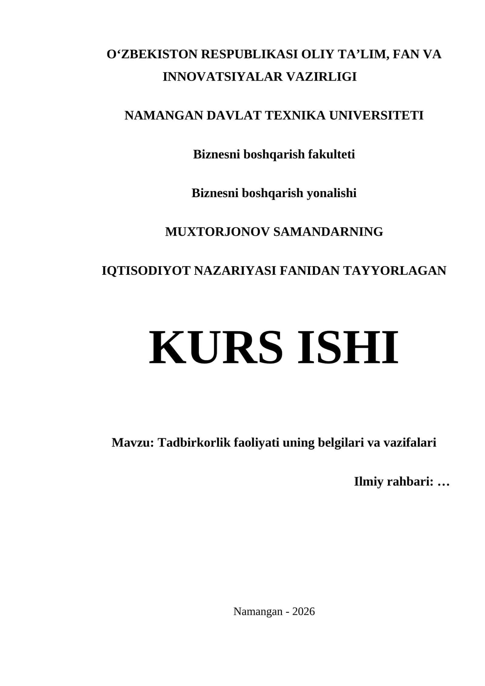 Tadbirkorlik faoliyati uning belgilari va vazifalari 1