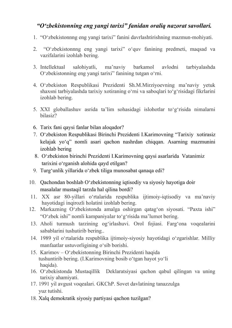 O‘zbekistonning eng yangi tarixi 1