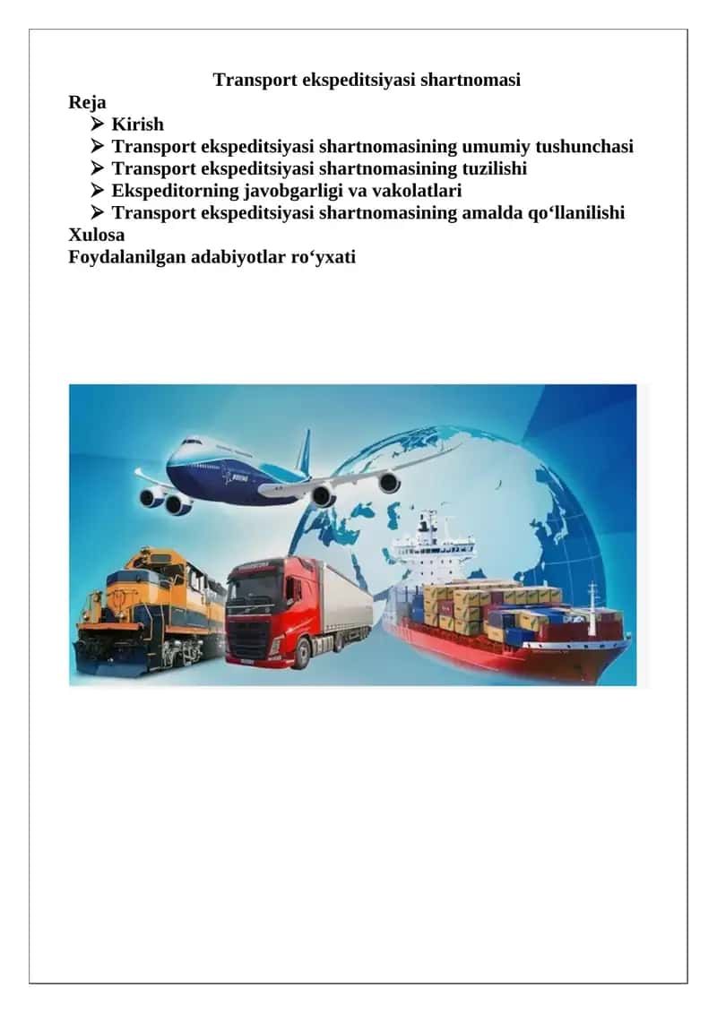 Transport ekspeditsiyasi shartnomasi 1