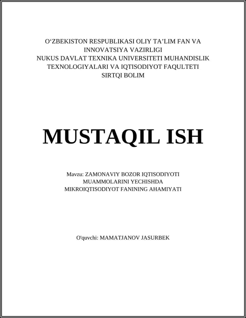 ZAMONAVIY BOZOR IQTISODIYOTI 1
