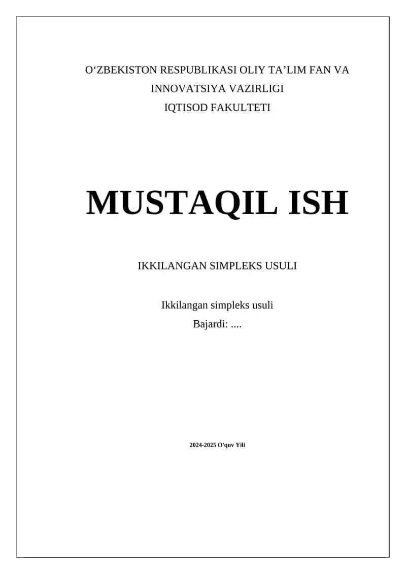 Ikkilangan Simpleks Usuli 1