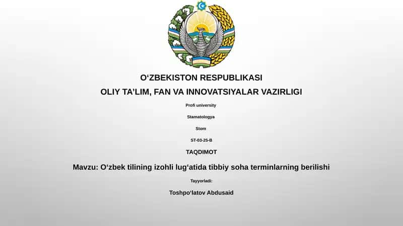 O'zbek tilining izohli lug'atida tibbiy terminlarning taqdimoti 1
