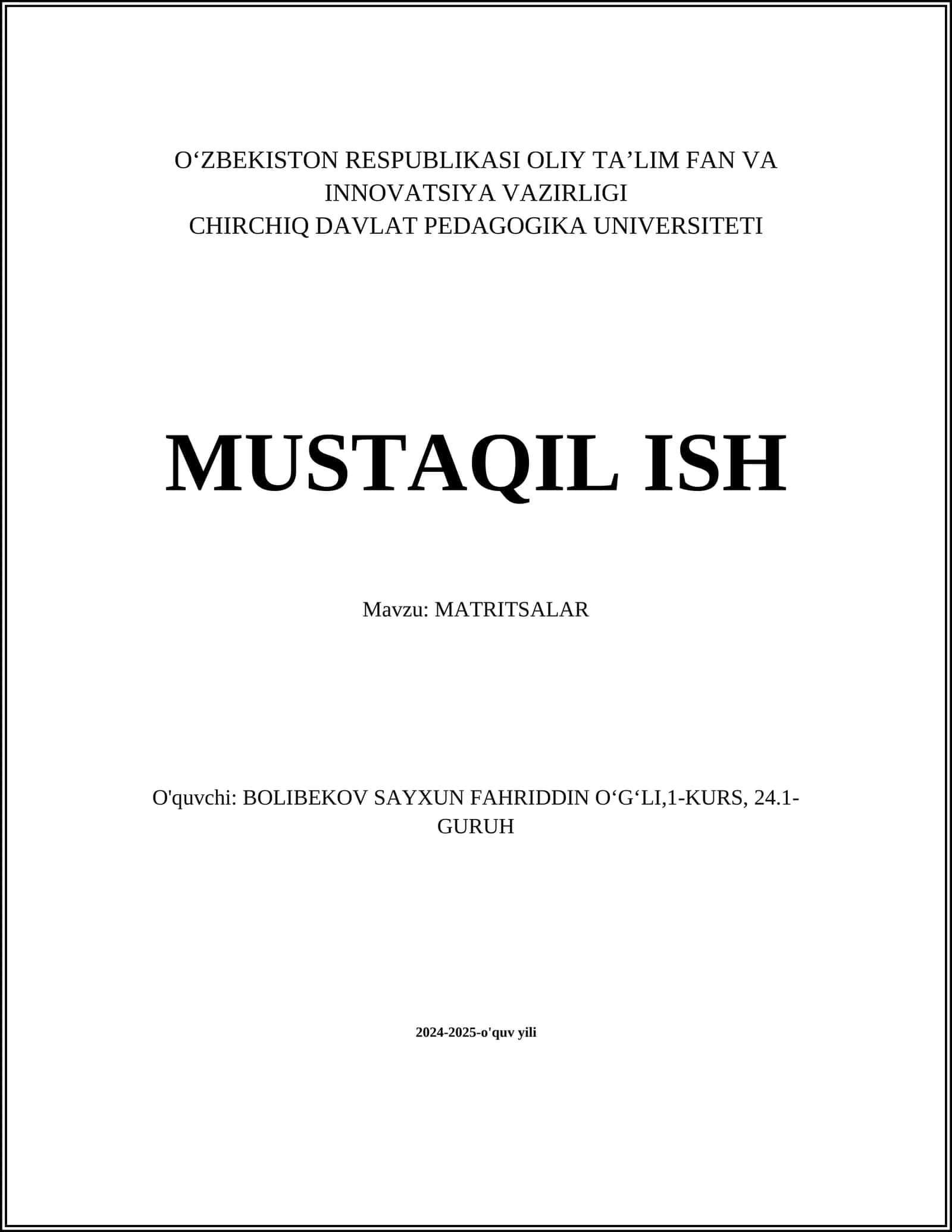 MATRITSALAR 1