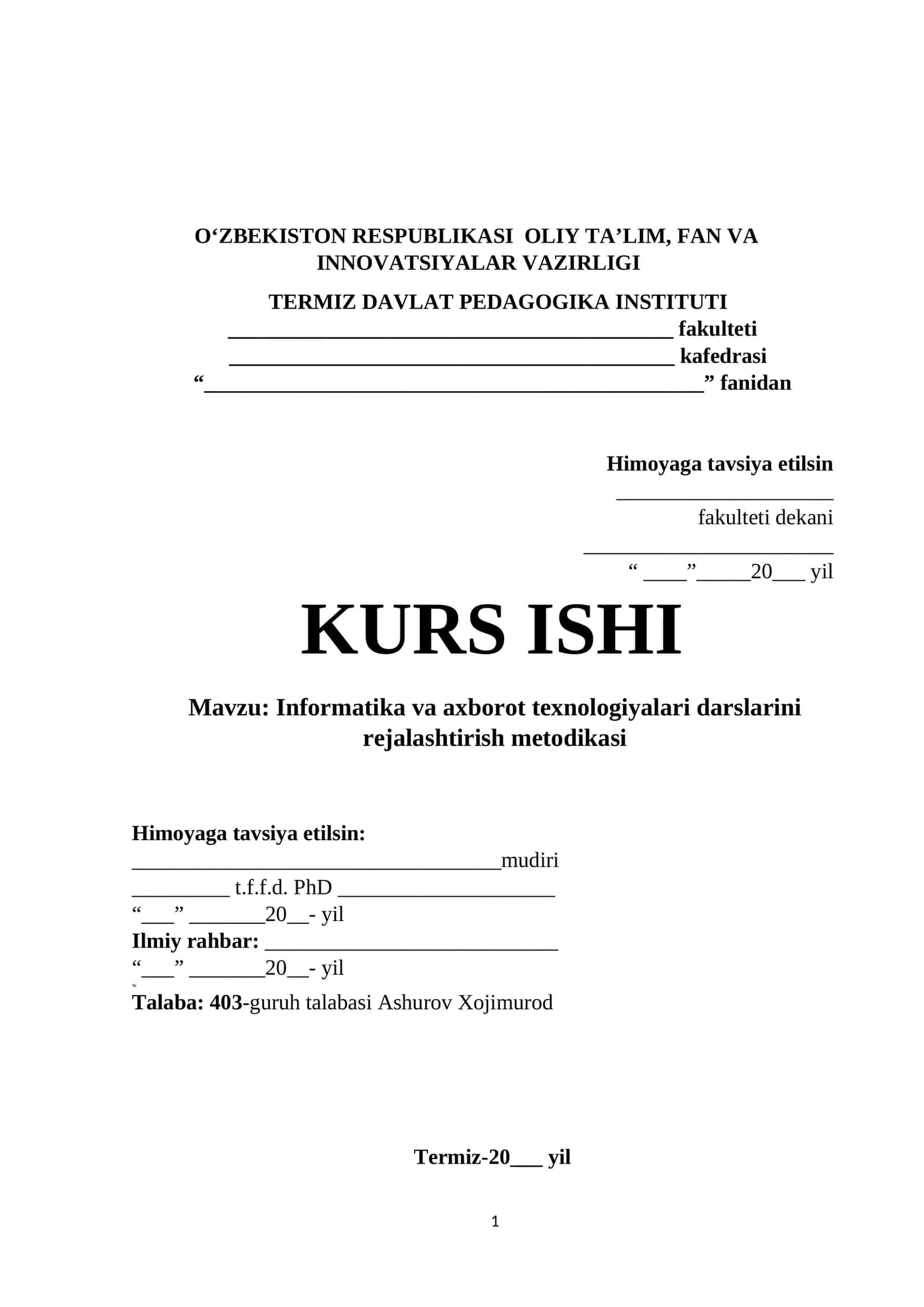 Informatika va axborot texnologiyalari darslarini rejalashtirish metodikasi 1