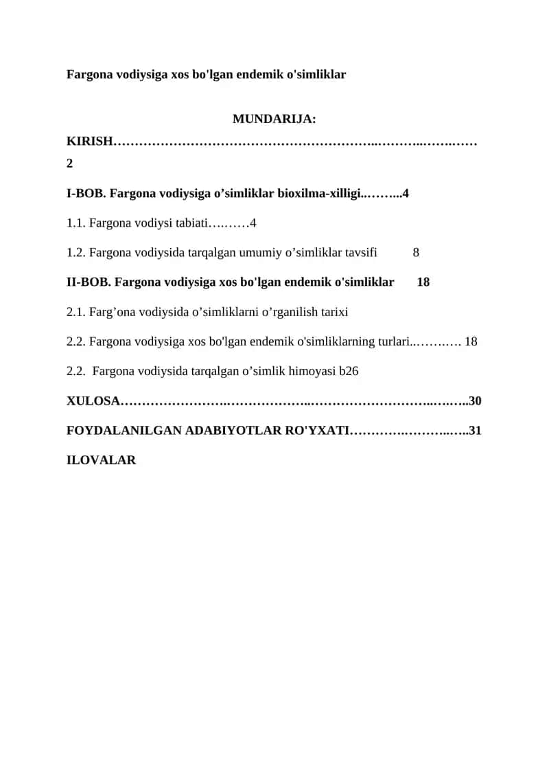 Fargona vodiysiga xos bo'lgan endemik o'simliklar 1
