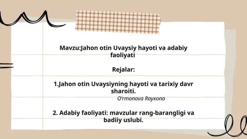 Jahon otin Uvaysiy hayoti va adabiy faoliyati 1