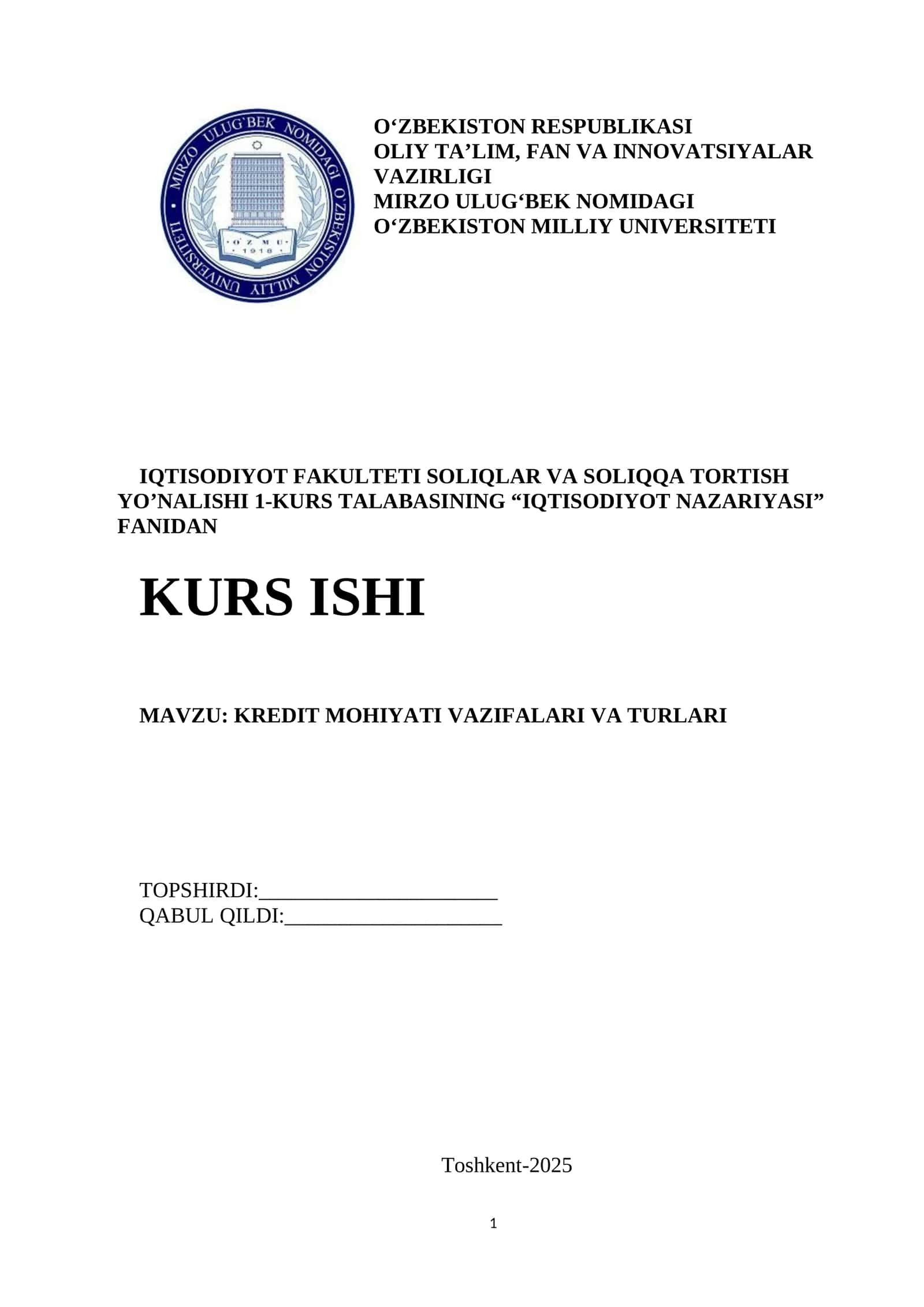 IQTISODIYOT NAZARIYASI 1