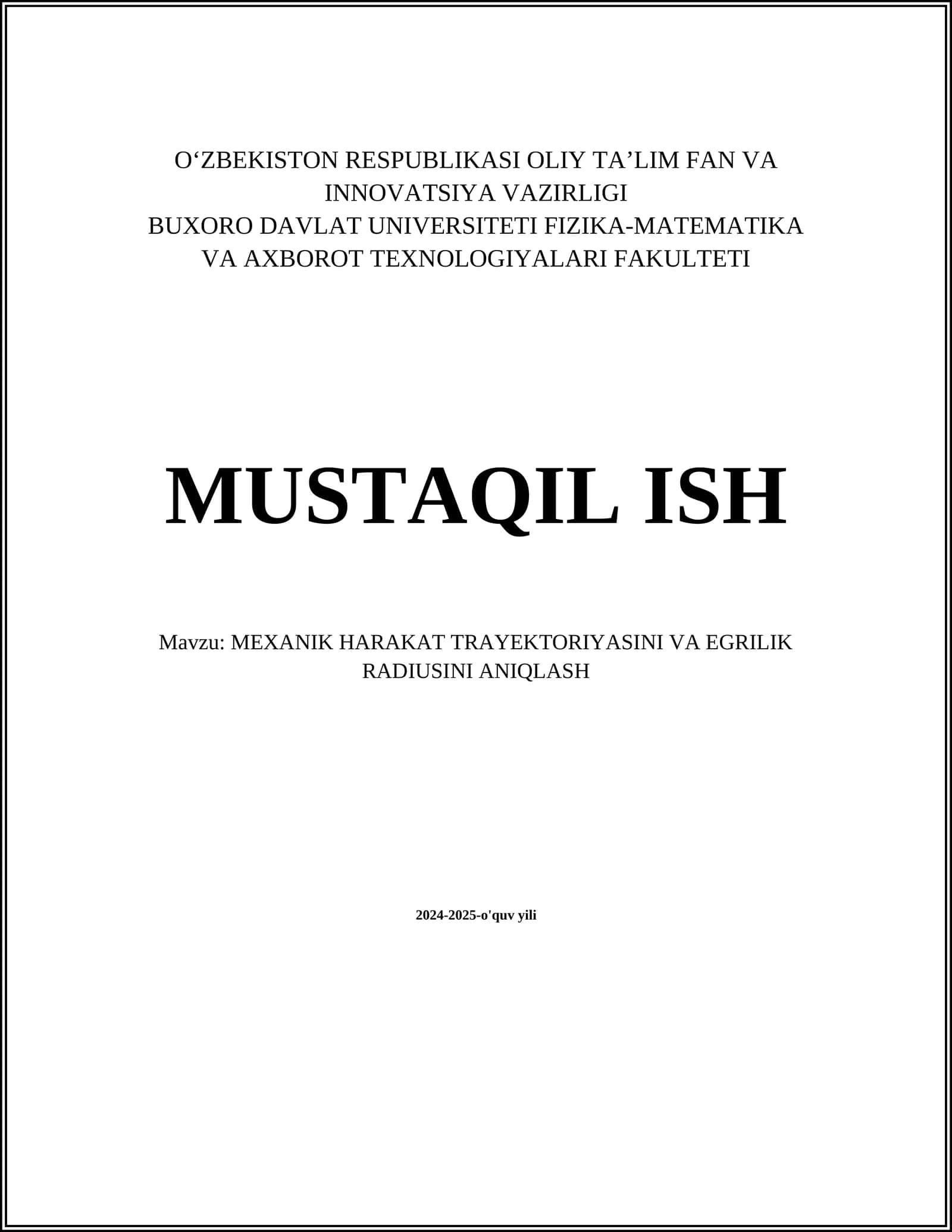 MEXANIK HARAKAT TRAYEKTORIYASINI VA EGRILIK RADIUSINI ANIQLASH 1