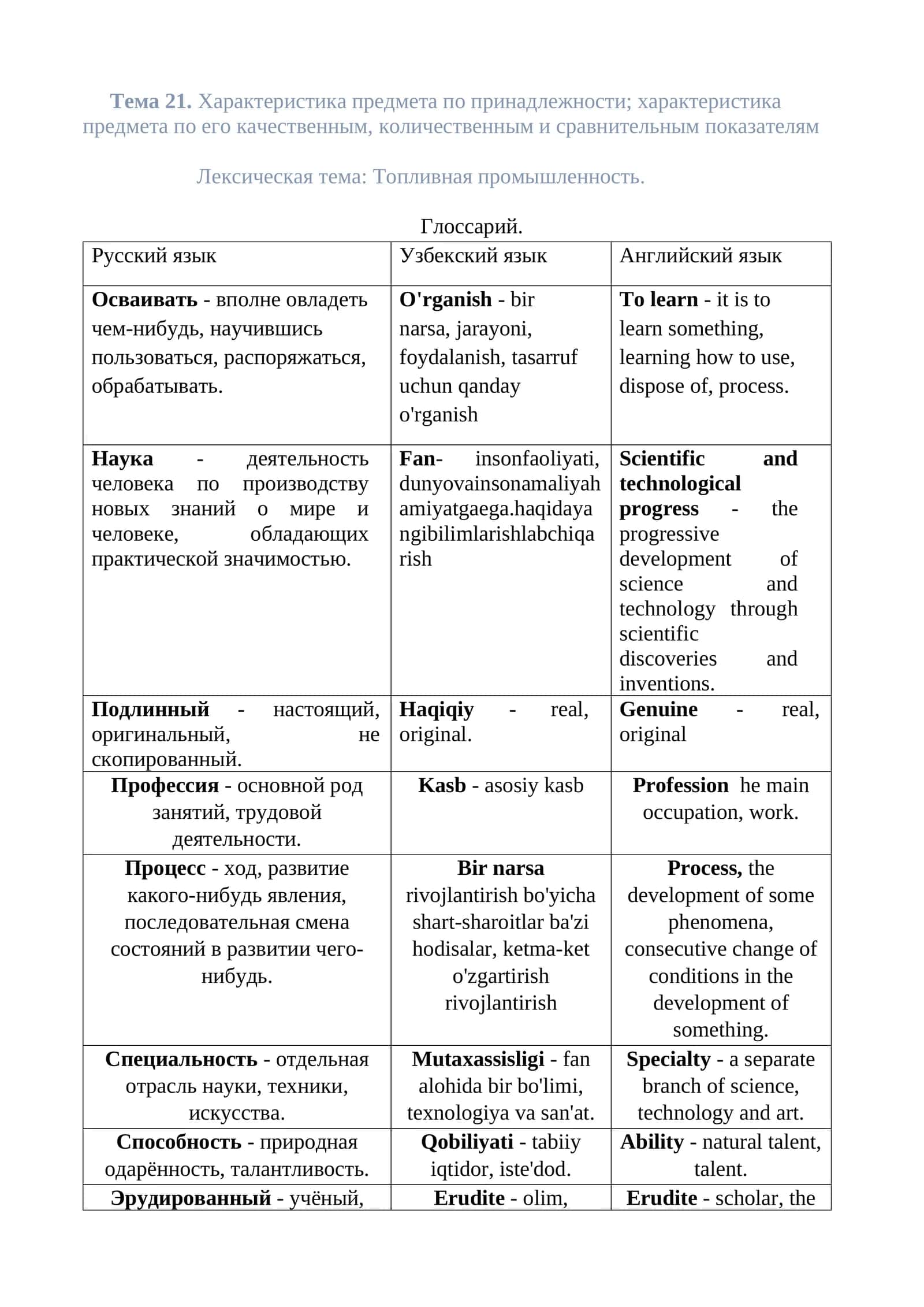 Тема 21. Характеристика предмета по принадлежности; характеристика предмета по его качественным, количественным и сравнительным показателям 1