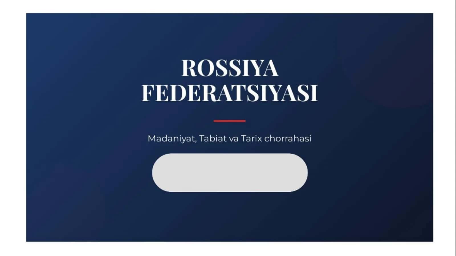 Rossiya federatsiyasining ekologiyasi turizmi va madaniyati. 1