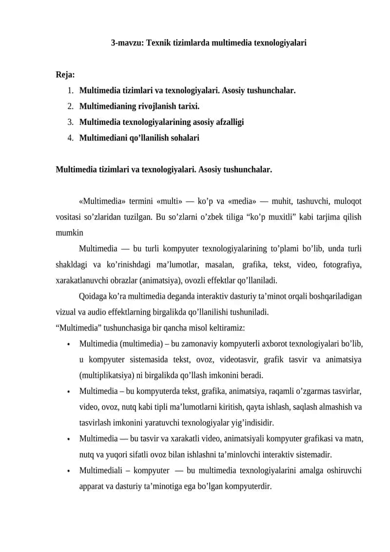 Multimedia tizimlarda multimedia texnologiyalari 1