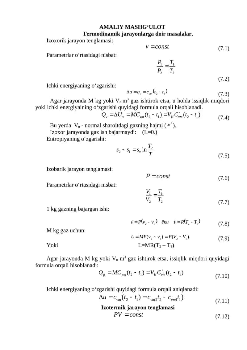 Termodinamik jarayonlarga doir masalalar 1