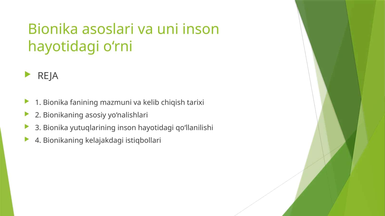 Bionika asoslari va uni inson hayotidagi o‘rni 1
