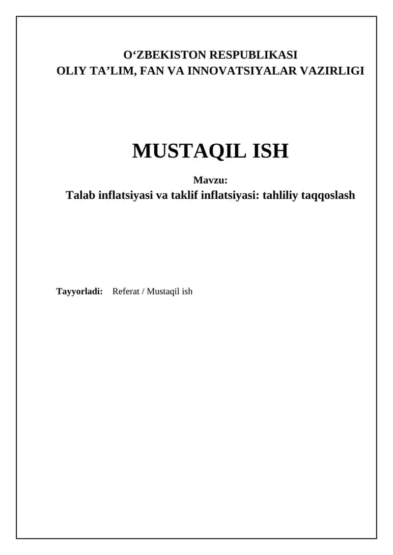Talab inflatsiyasi va taklif inflatsiyasi: tahliliy taqqoslash 1
