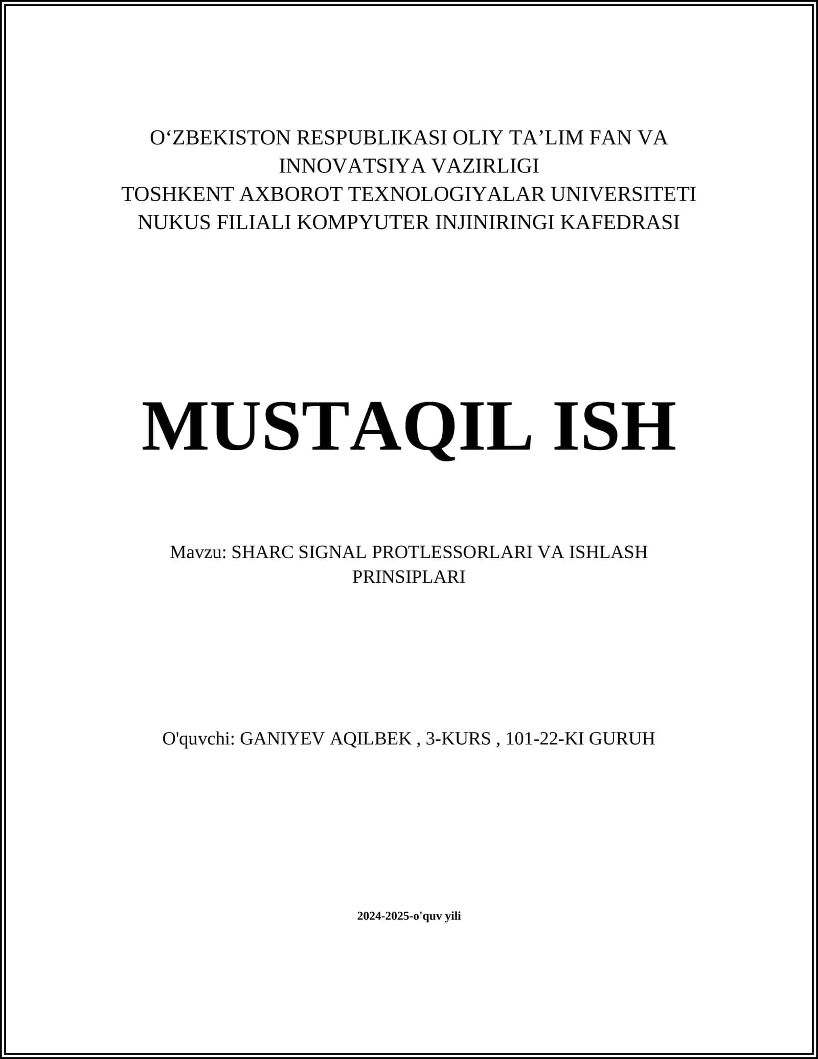 SHARC SIGNAL PROTLESSORLARI VA ISHLASH PRINSIPLARI 1