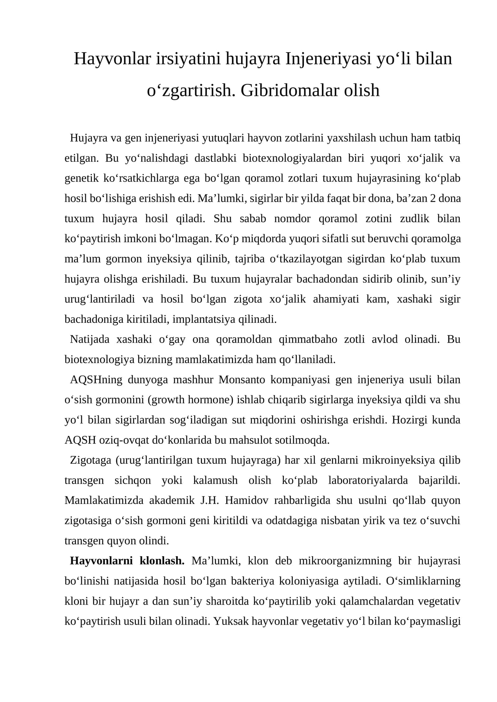 Hayvonlar irsiyatini hujayra Injeneriyasi 1