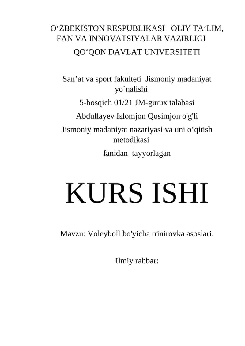 Voleyboll bo'yicha trinirovka asoslari 1