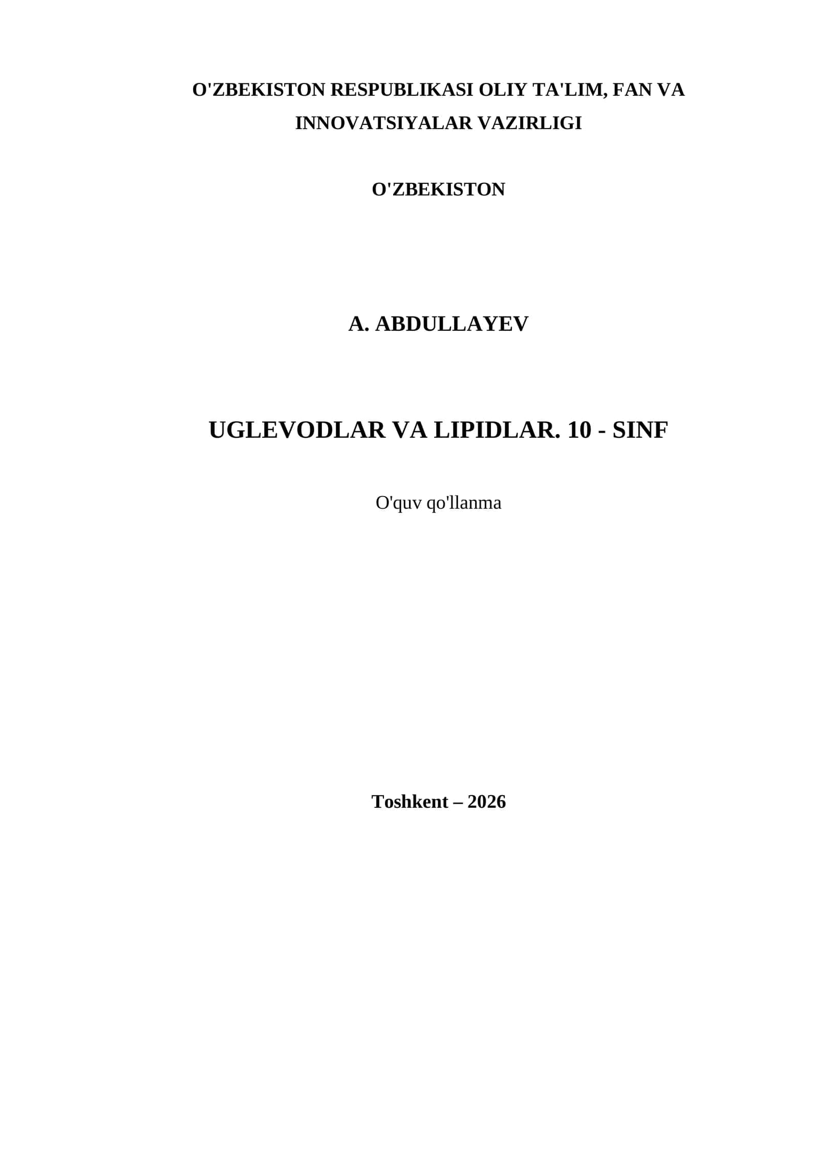 UGLEVODLAR VA LIPIDLAR. 10 - SINF 1