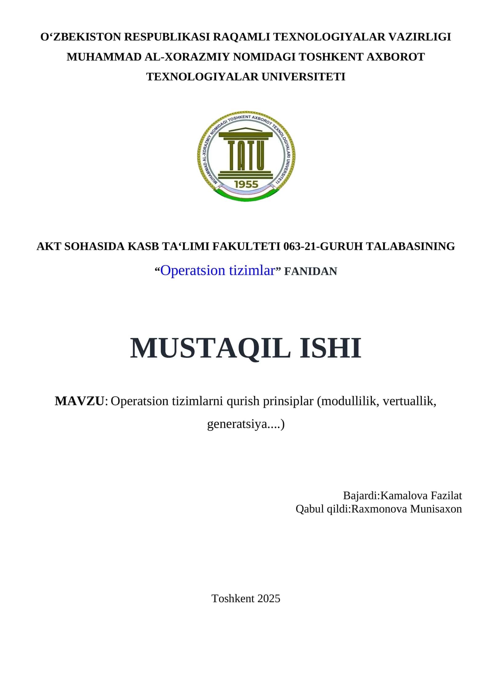 Operatsion tizimlarni qurish prinsiplar 1