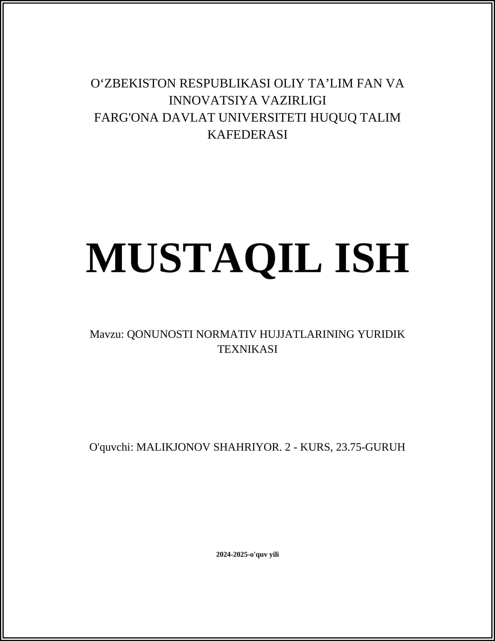 QONUNOSTI NORMATIV HUJJATLARINING YURIDIK TEXNIKASI 1