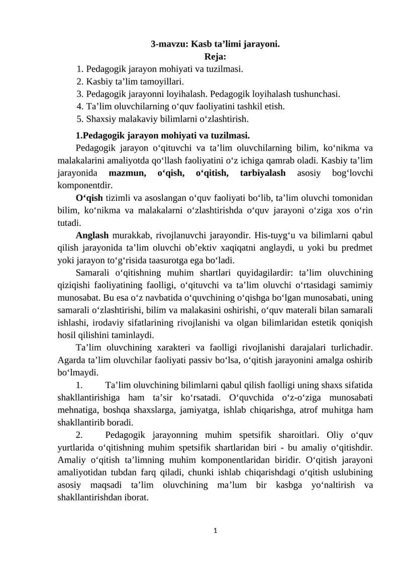 Kasb ta’limi jarayoni 1