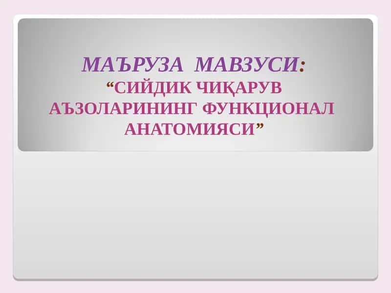 Сийдик Чиқарув Аъзоларининг Функционал Анатомияси 1
