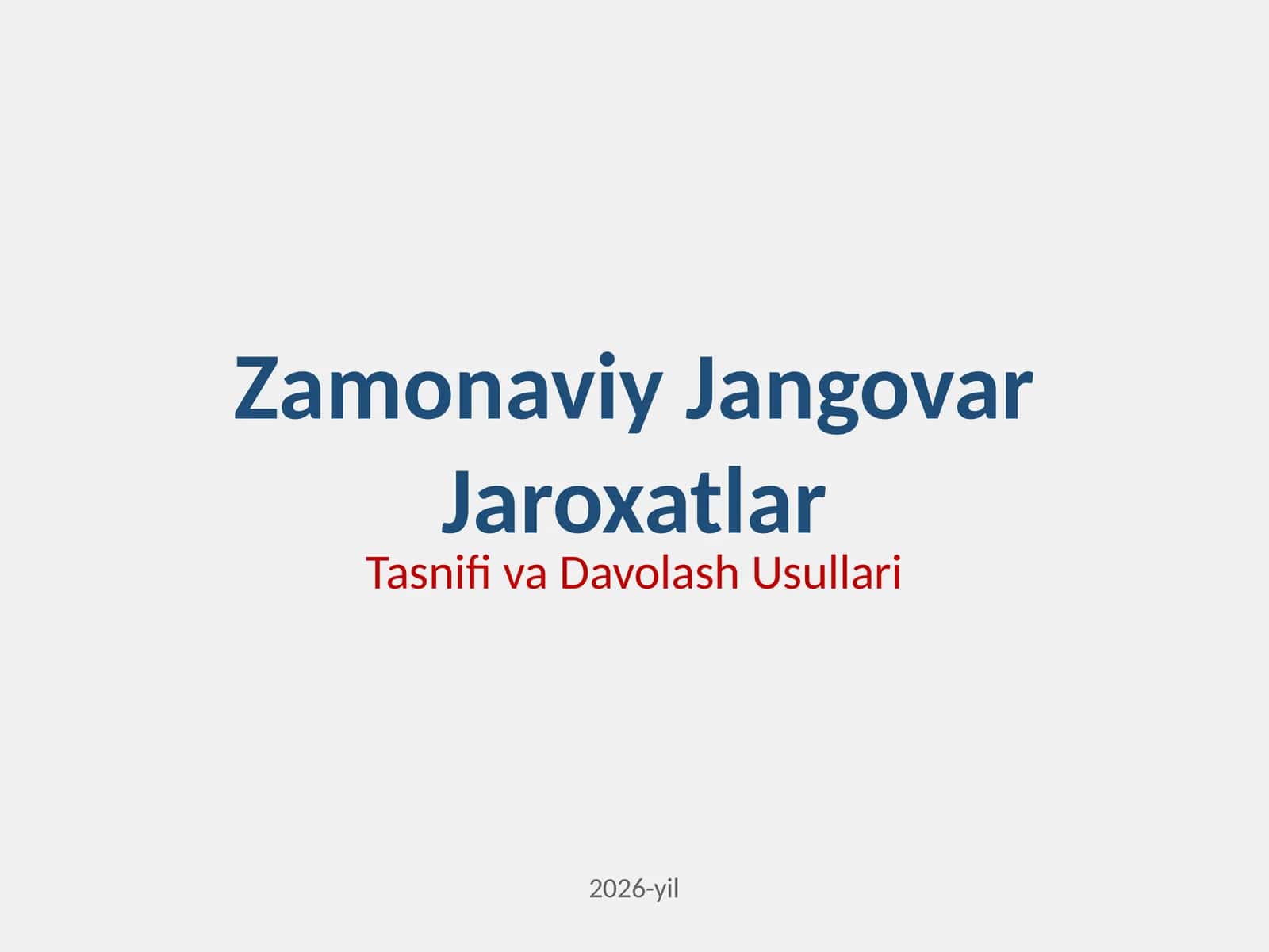 Zamonaviy sharoitlarda qo'llaniladigan jangovar jaroxatlovchi vositalardan xosil,o'lgan jaroxatlarni 1
