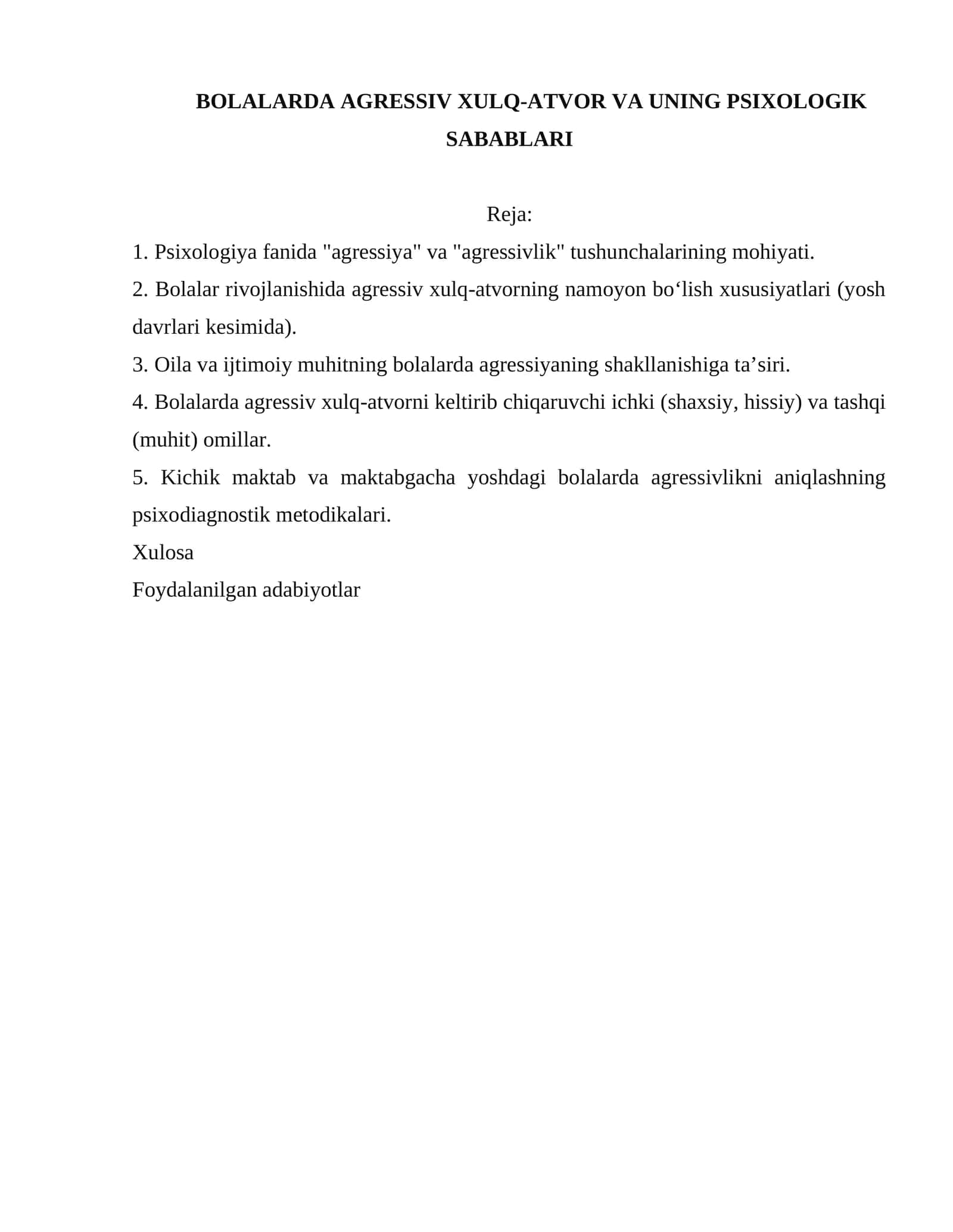 BOLALARDA AGRESSIV XULQ-ATVOR VA UNING PSIXOLOGIK SABABLARI 1