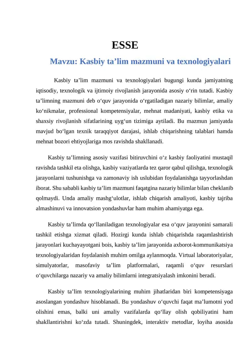 Kasbiy taʼlim mazmuni va texnologiyalari 1