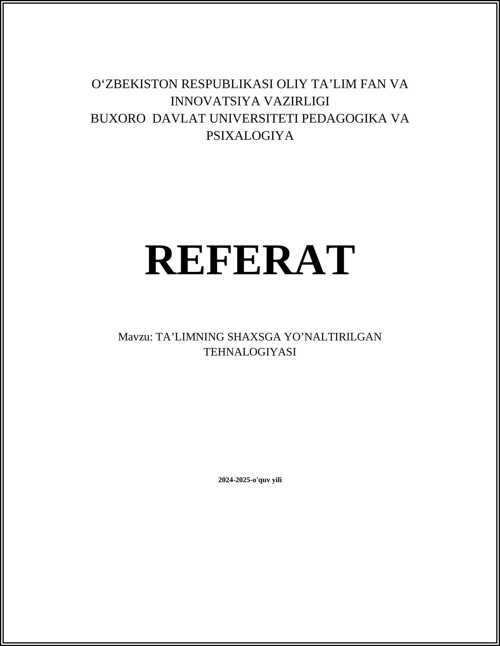 TA’LIMNING SHAXSGA YO’NALTIRILGAN TEHNALOGIYASI 1